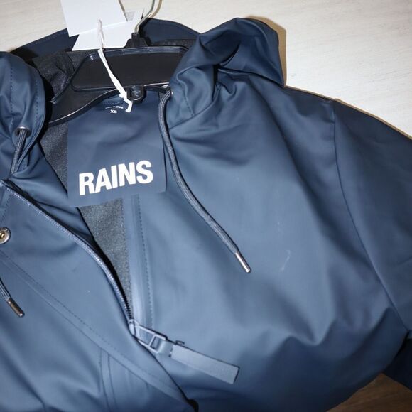 RAINS 18550 Women's Sz XS Navy Blue String Parka Waterproof Rain Jacket $155 - Picture 3 of 11